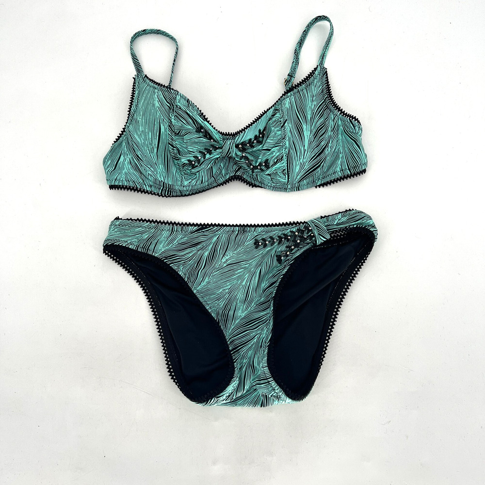 Vtg Betsey Johnson‎ Swimsuit Womens M & L Blue Embellished 2 Piece Bikini